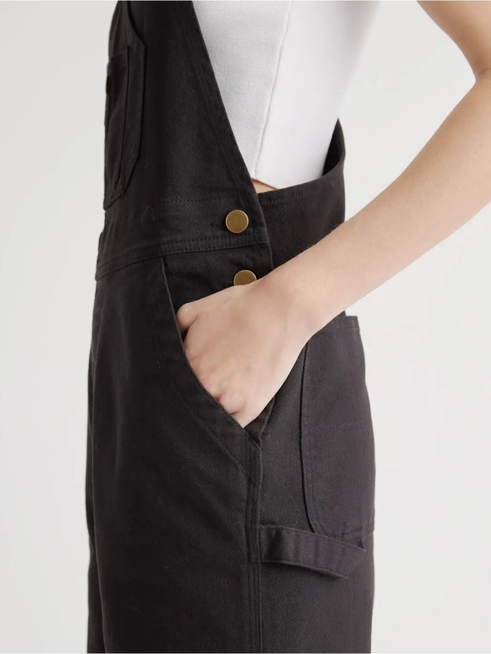 Quince Organic Stretch Cotton Twill Relaxed Overalls in Olive - Picture 13 of 16